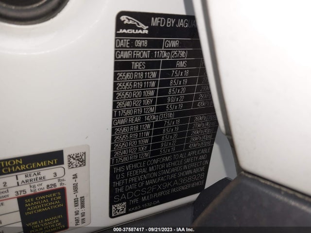 2019 JAGUAR F-PACE SADCS2FX9KA368928 Photo 8