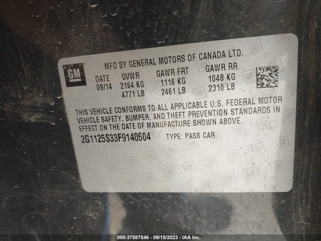 Chevrolet Impala 2lt 2015 2G1125S33F9140604 Image 9