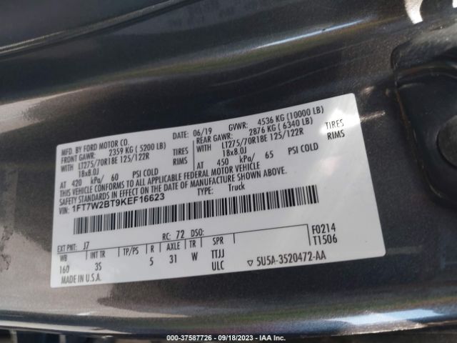 1FT7W2BT9KEF16623 Ford Super Duty F-250 Srw Xl/xlt/lariat