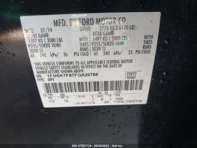 1FM5K7F87FGA26788 Ford Explorer Limited