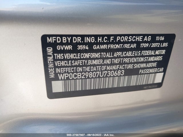 2007 PORSCHE BOXSTER WP0CB29807U730683 Photo 8