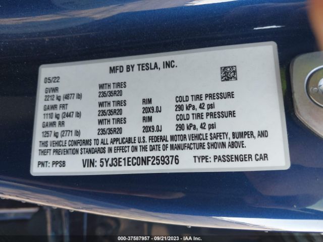 5YJ3E1EC0NF259376 Tesla Model 3 Performance