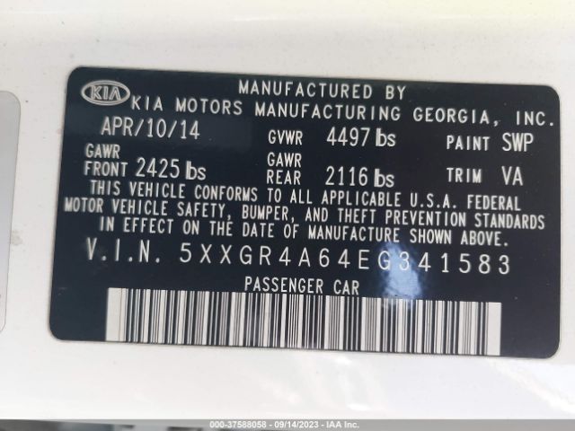 5XXGR4A64EG341583 KIA Optima Sxl Turbo