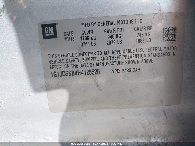 Chevrolet SONIC LT 2017 1G1JD6SB4H4125526 Image 9