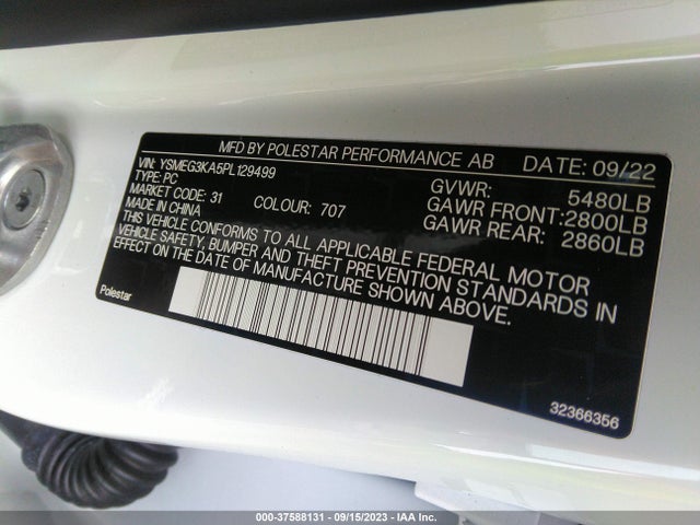 2023 POLESTAR 2 VIN: YSMEG3KA5PL129499