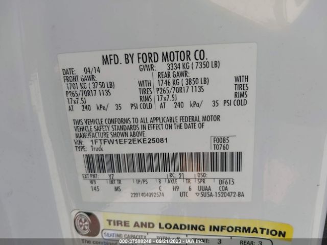 1FTFW1EF2EKE25081 Ford F-150 Xl/xlt/stx/fx4/lariat
