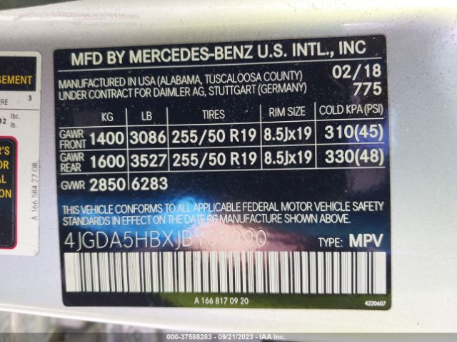 4JGDA5HBXJB109990 Mercedes-Benz Gle Gle 350