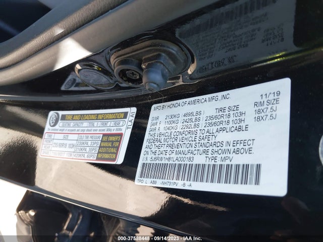 Honda Cr-v Ex-l 2020 5J6RW1H81LA000183 Image 9
