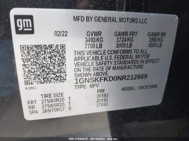 Chevrolet Suburban Premier 2022 1GNSKFKD0NR212669 Image 15