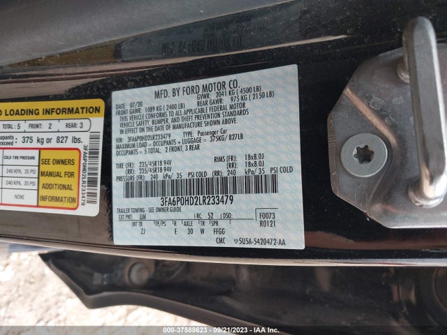 2020 FORD FUSION SE VIN: 3FA6P0HD2LR233479