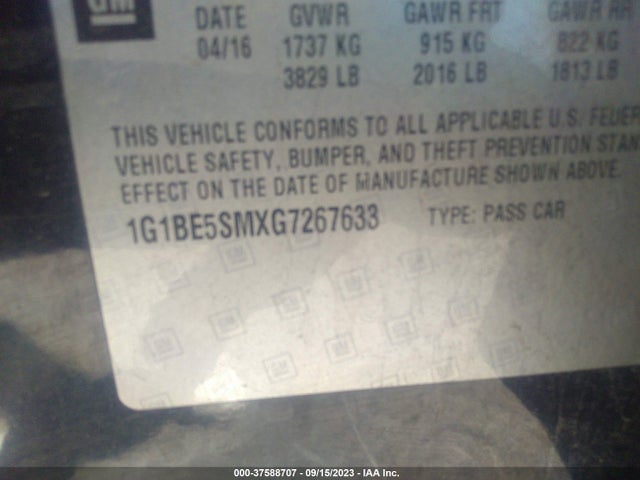 2016 CHEVROLET CRUZE 1G1BE5SMXG7267633 Photo 8