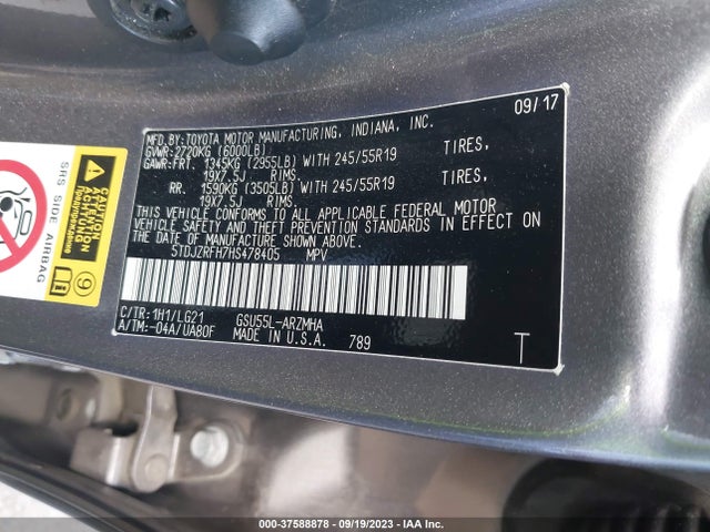 Toyota Highlander Xle/se 2017 5TDJZRFH7HS478405 Image 9