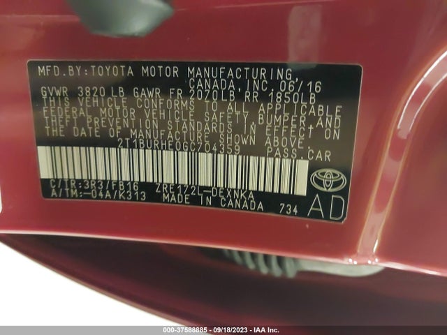 Toyota COROLLA LE 2016 2T1BURHE0GC704359 Image 9
