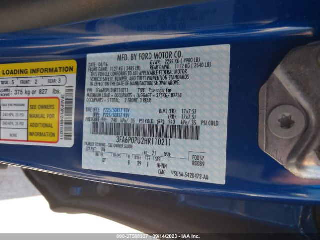 3FA6P0PU2HR110211 Ford Fusion Energi Se