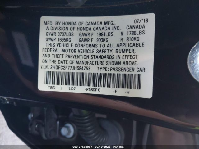 2HGFC2F77JH584753 Honda Civic Sedan Ex