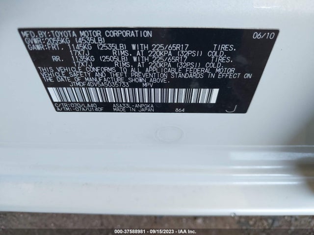 2010 TOYOTA RAV4 LTD VIN: JTMDF4DV5A5035733