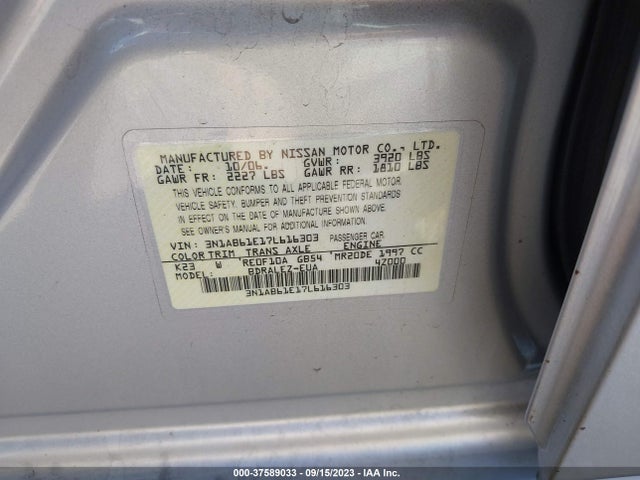 2007 NISSAN SENTRA 2.0 S VIN: 3N1AB61E17L616303