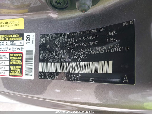Toyota Sienna Xle Auto Access 2018 5TDYZ3DC2JS951734 Image 9