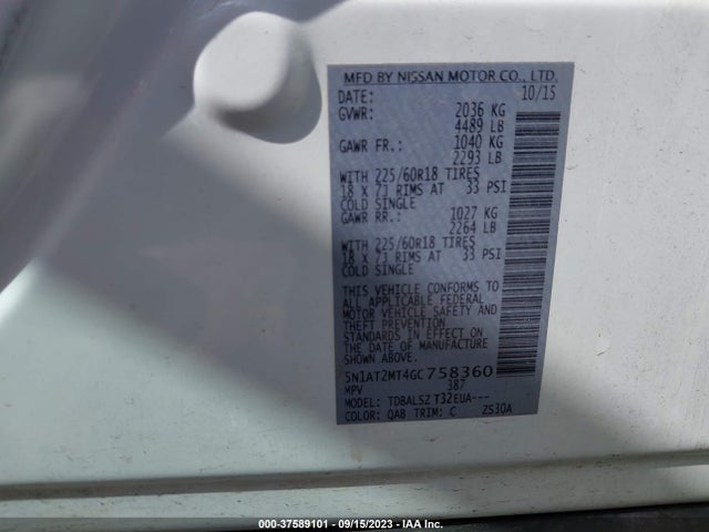 Nissan Rogue Sl 2016 5N1AT2MT4GC758360 Image 9