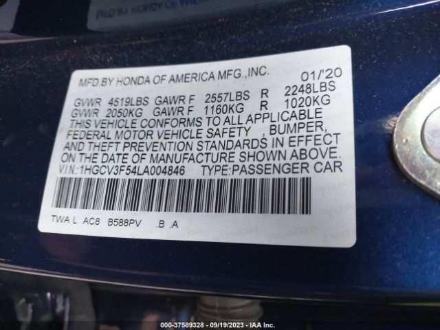 1HGCV3F54LA004846 Honda Accord Hybrid Ex-l