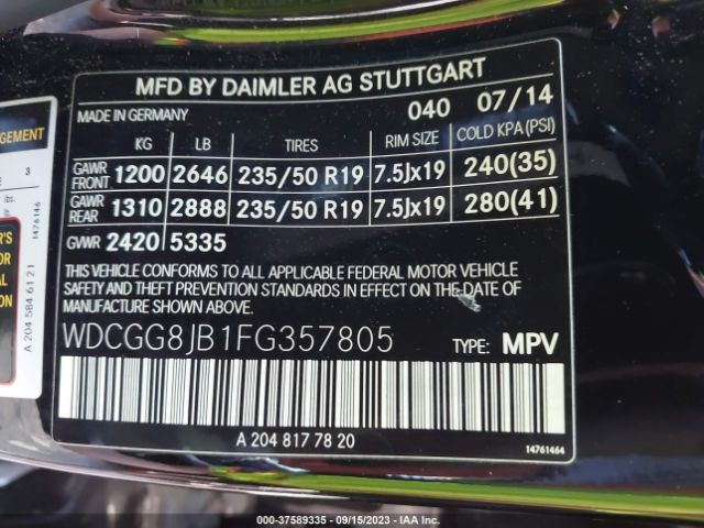 WDCGG8JB1FG357805 Mercedes-Benz Glk-class Glk 350