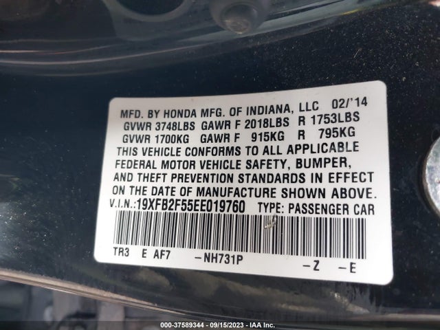Honda Civic Sedan Lx 2014 19XFB2F55EE019760 Image 9