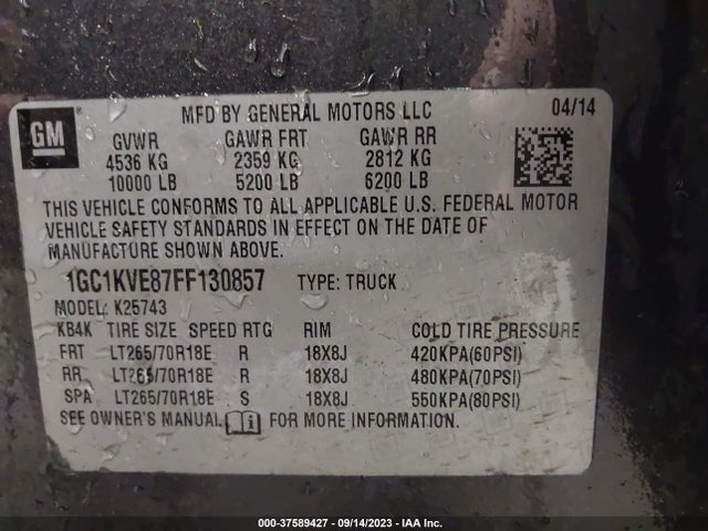 Chevrolet Silverado 2500hd Lt 2015 1GC1KVE87FF130857 Image 9