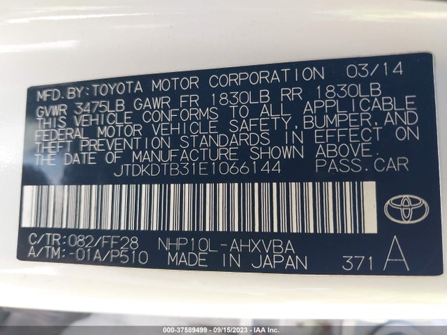 Toyota Prius C One/three/two/four 2014 JTDKDTB31E1066144 Image 9