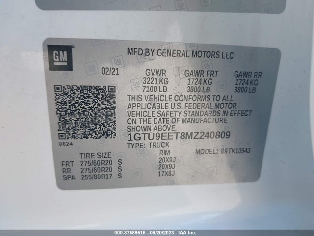 GMC Sierra 1500 4wd  Short Box At4 2021 1GTU9EET8MZ240809 Image 9