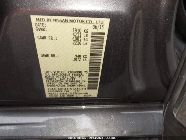 Nissan Altima 2.5 S 2015 1N4AL3AP1FC459544 Image 9