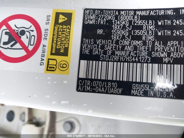 Toyota Highlander Xle/se 2017 5TDJZRFH7HS441273 Image 9