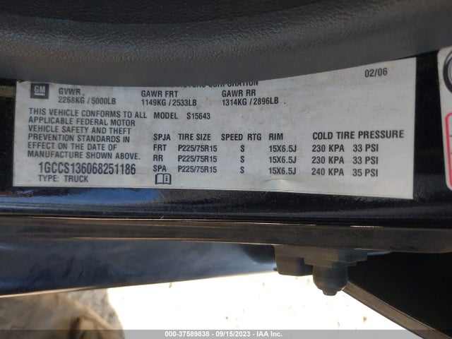 2006 CHEVROLET COLORADO LT W/1LT VIN: 1GCCS136068251186