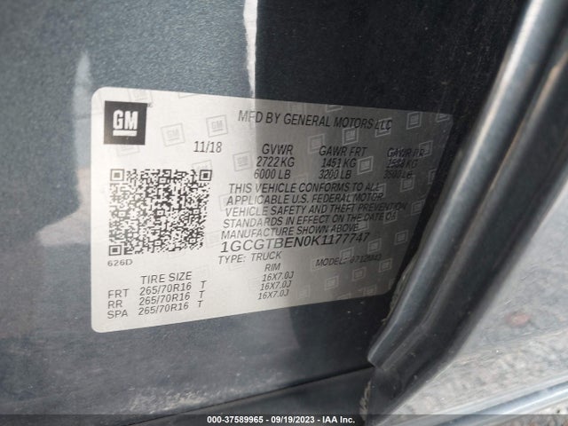 Chevrolet Colorado 4wd Work Truck 2019 1GCGTBEN0K1177747 Image 9