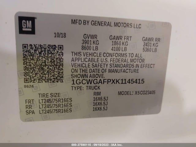 Chevrolet EXPRESS CARGO VAN 2019 1GCWGAFPXK1145415 Image 15