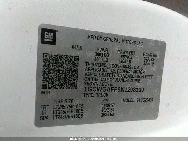 Chevrolet EXPRESS CARGO VAN 2019 1GCWGAFP9K1298139 Image 14