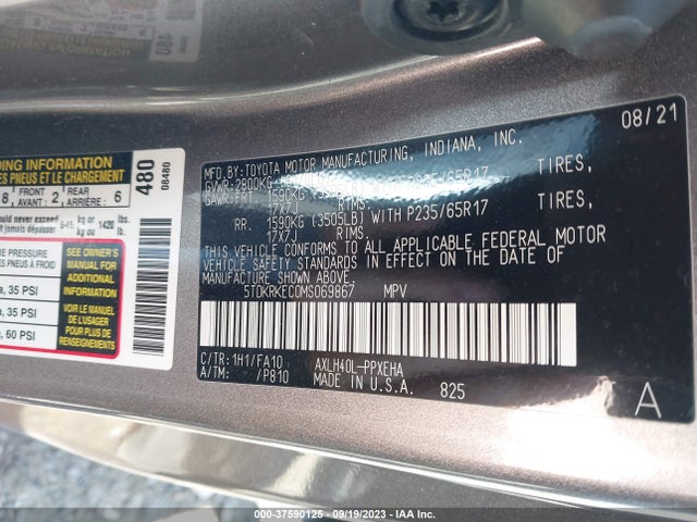 Toyota SIENNA LE 2021 5TDKRKEC0MS069867 Image 9