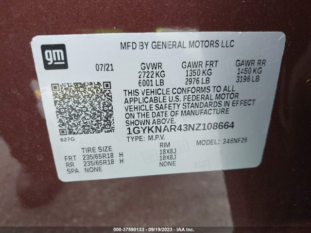 1GYKNAR43NZ108664 Cadillac Xt5 Fwd Luxury