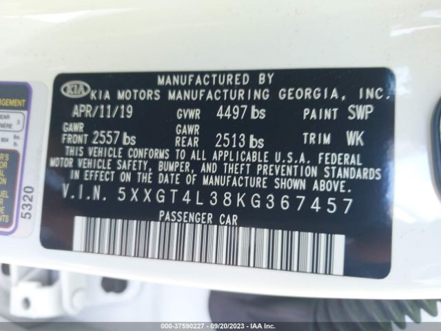 5XXGT4L38KG367457 KIA Optima S
