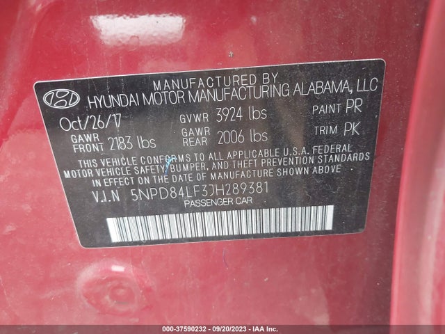 2018 HYUNDAI ELANTRA SEL VIN: 5NPD84LF3JH289381
