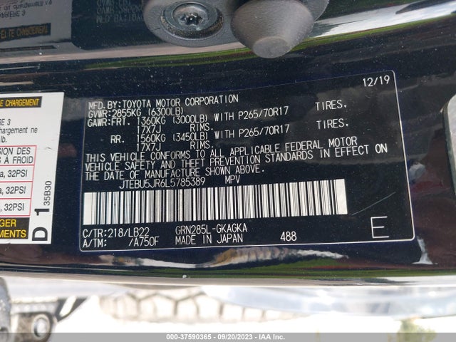 Toyota 4RUNNER SR5 2020 JTEBU5JR6L5785389 Image 9