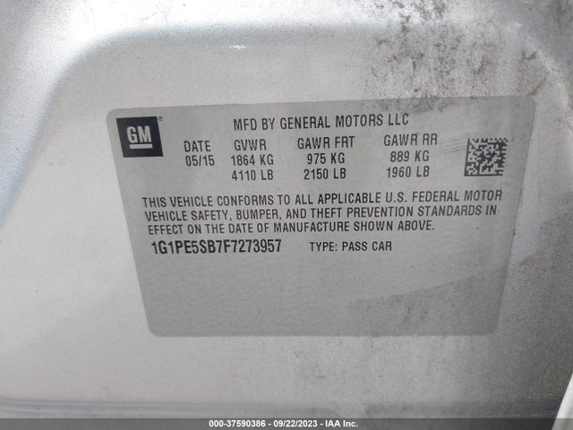 Chevrolet CRUZE LT 2015 1G1PE5SB7F7273957 Image 9