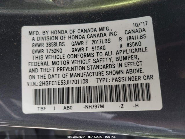 Honda CIVIC SI SEDAN 2018 2HGFC1E53JH701108 Image 9