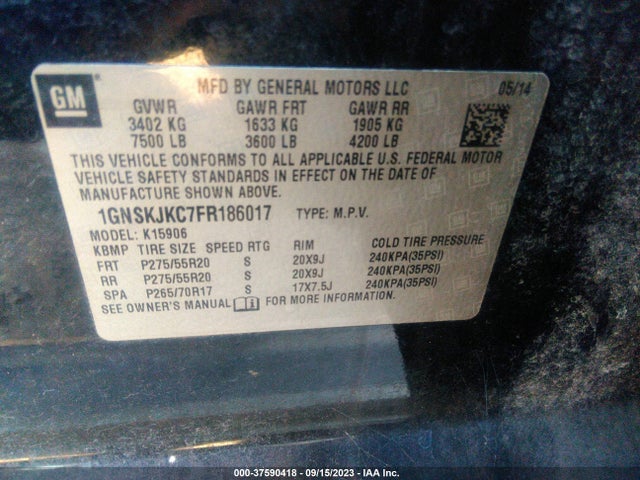 Chevrolet Suburban Lt 2015 1GNSKJKC7FR186017 Image 9