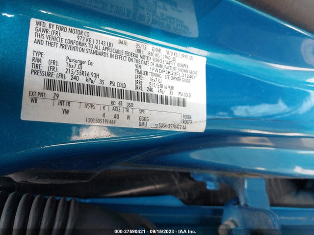 Ford FOCUS SE 2015 1FADP3K23FL312467 Image 9