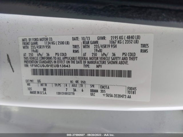2014 FORD ESCAPE TITANIUM VIN: 1FMCU9J91EUB13843
