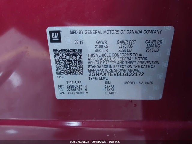 Chevrolet EQUINOX LT 2020 2GNAXTEV6L6132172 Image 9
