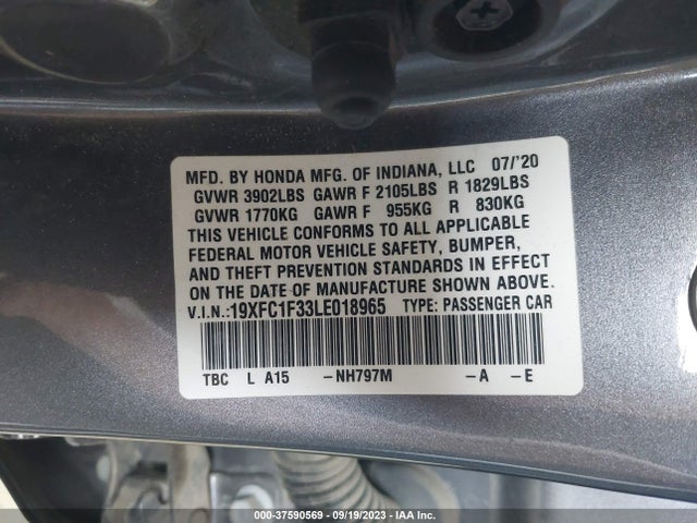 Honda Civic Sedan Ex 2020 19XFC1F33LE018965 Image 9
