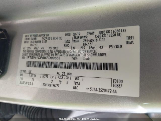 1FTEW1CP9KFD09663 Ford F-150 Xl/xlt/lariat