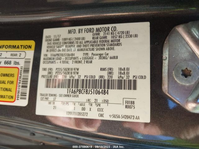 2018 FORD MUSTANG 1FA6P8CF8J5106484 Photo 8