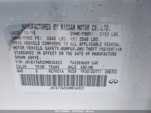 JN1EV7AR2HM834923 Infiniti Q50 3.0t Premium